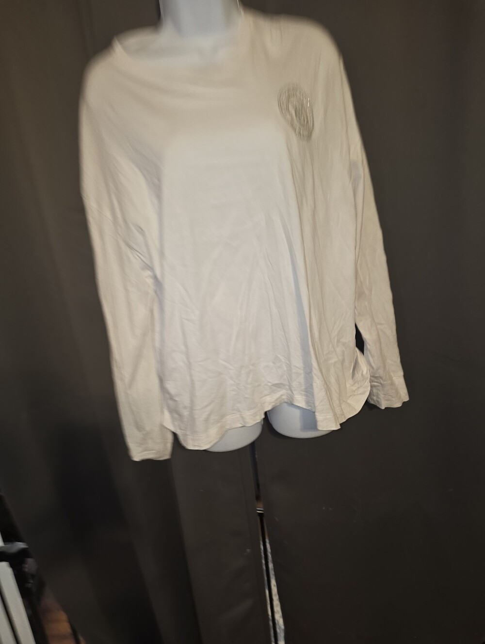 Victoria's Secret White Long Sleeve Crewneck Tee with Small Logo